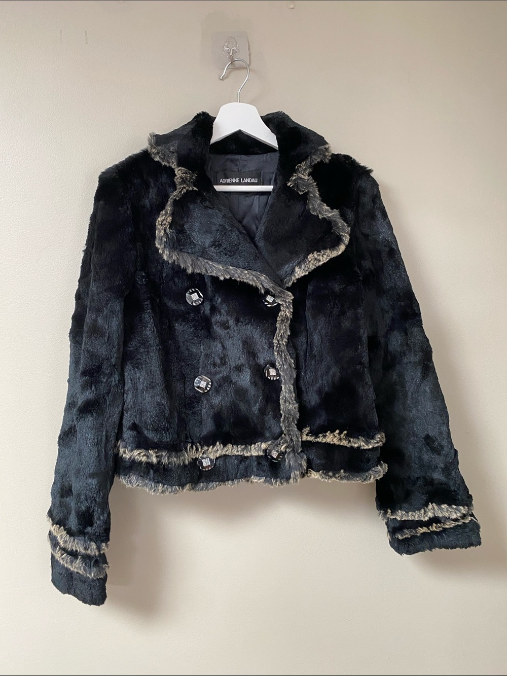 Adrienne Landau Black Real Rabbit Fur Cropped Jacket medium